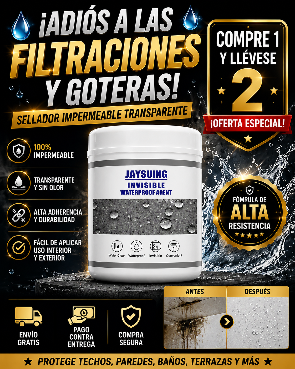 🔥 COMPRE 1 Y LLÉVESE 2 🔥 Sellador Impermeabilizante 🚚 Envío Gratis y Pago Contra Entrega