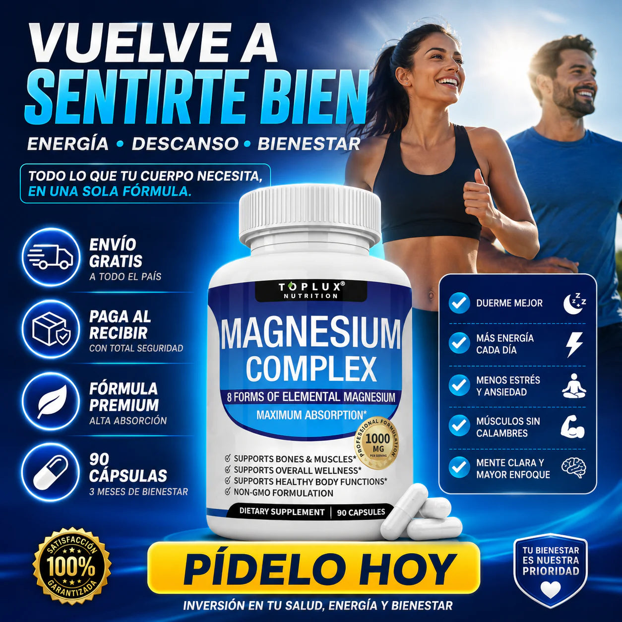 Suplemento Magnesio Complex Toplux 8 en 1 | 90 Cp + Envio Gratis + Regalo
