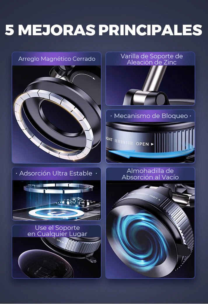Soporte Magnético 360° con Ventosa – Fijación Súper Segura para Móvil