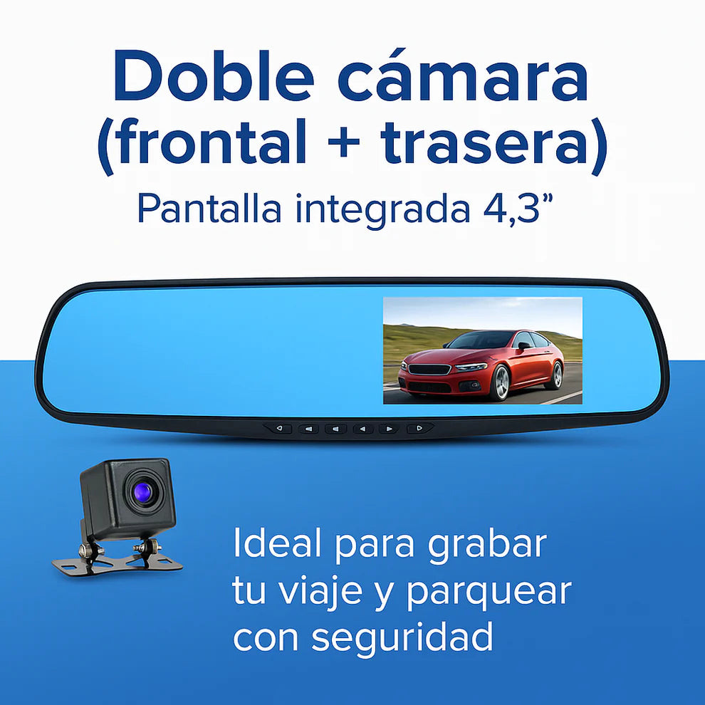 Retrovisor 2 en 1 con Cámara | Protege tu carro y graba todo