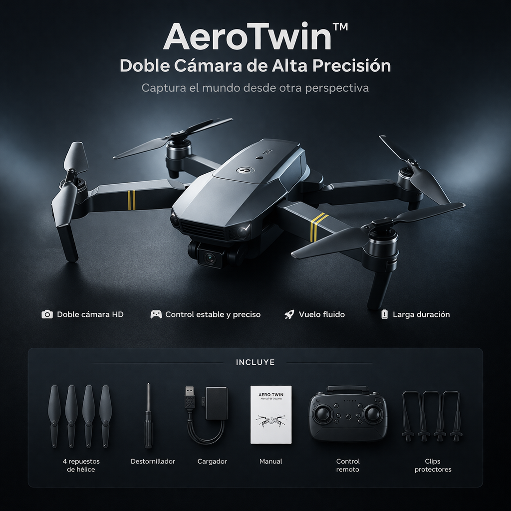 AeroTwin™ | Dron Camara Dual | Full Accesoríos + Envio Gratis