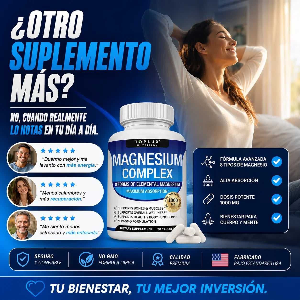 Suplemento Magnesio Complex Toplux  8 en 1 | 90 Cp + Envio Gratis + Regalo
