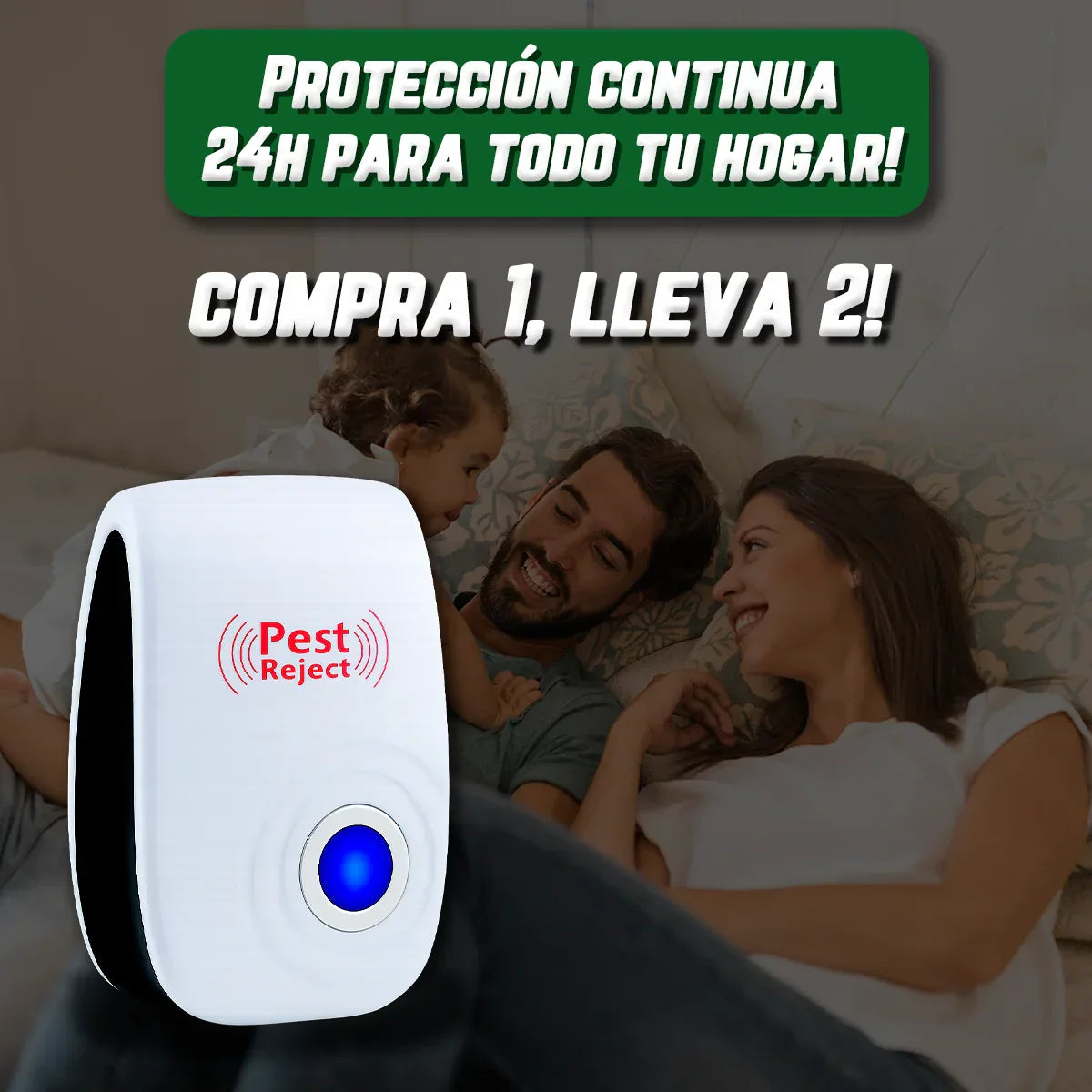 Repelente Ultrasónico Pest Reject 200m² – Seguro para Mascotas y Niños – COMPRA 1, LLEVA 2 [Sin Veneno, Silencioso]
