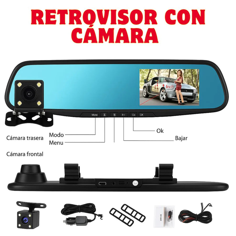 Retrovisor 2 en 1 con Cámara | Protege tu carro y graba todo
